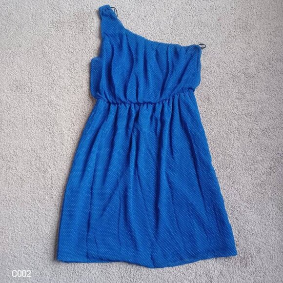 One Shoulder Dress Polka Dot Dress  Chiffon Blue White‎ Dot Sz S Fairycore - Picture 2 of 10